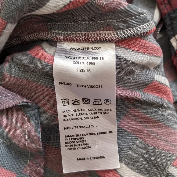 Cefinn Satin Midi Dress 14 Geometric Print V-Neck Waist Tie Work Office Classic - Picture 13 of 13